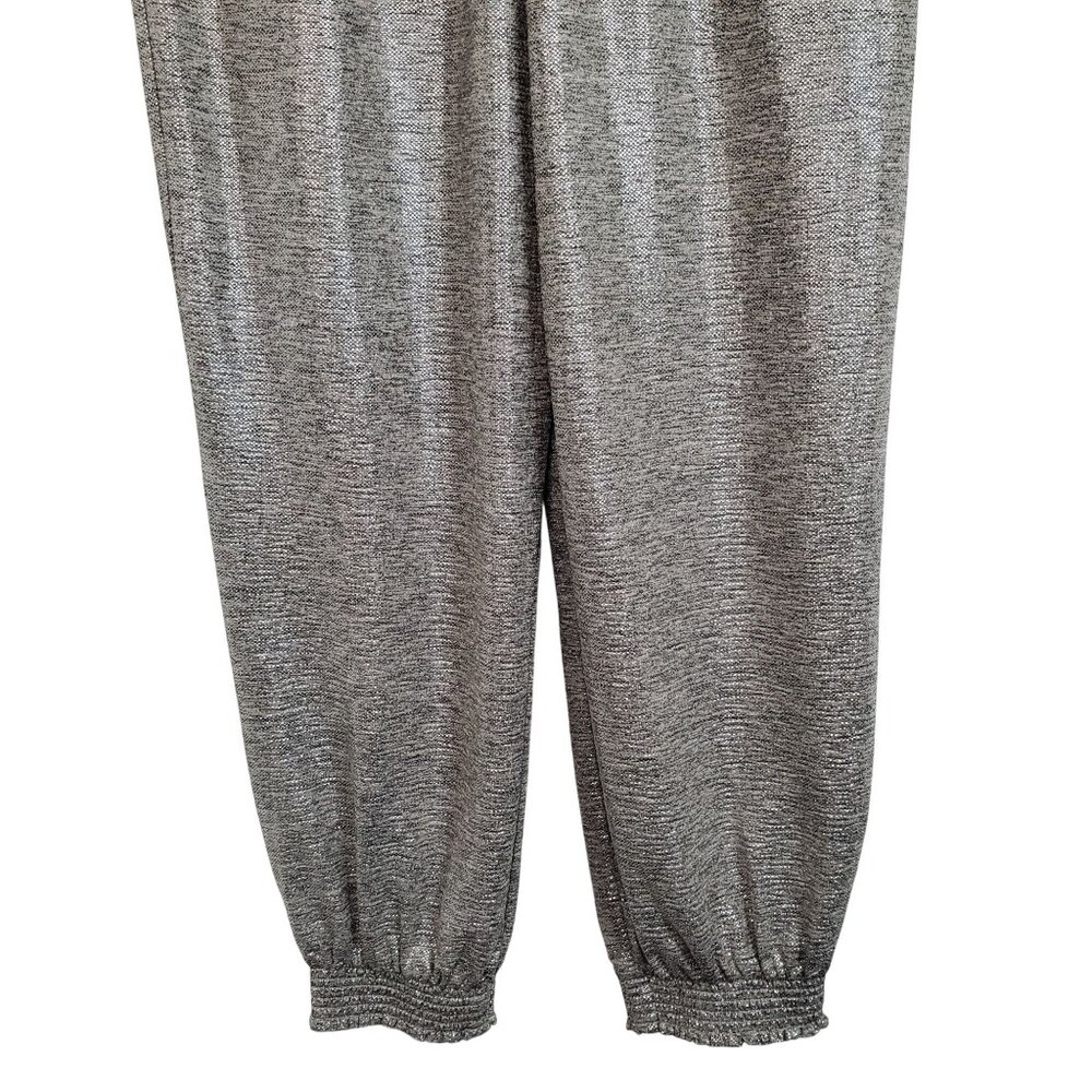 By Anthropologie L Petite Pants Metallic Silver Lightweight Knit Lounge Jogger - Picture 4 of 14